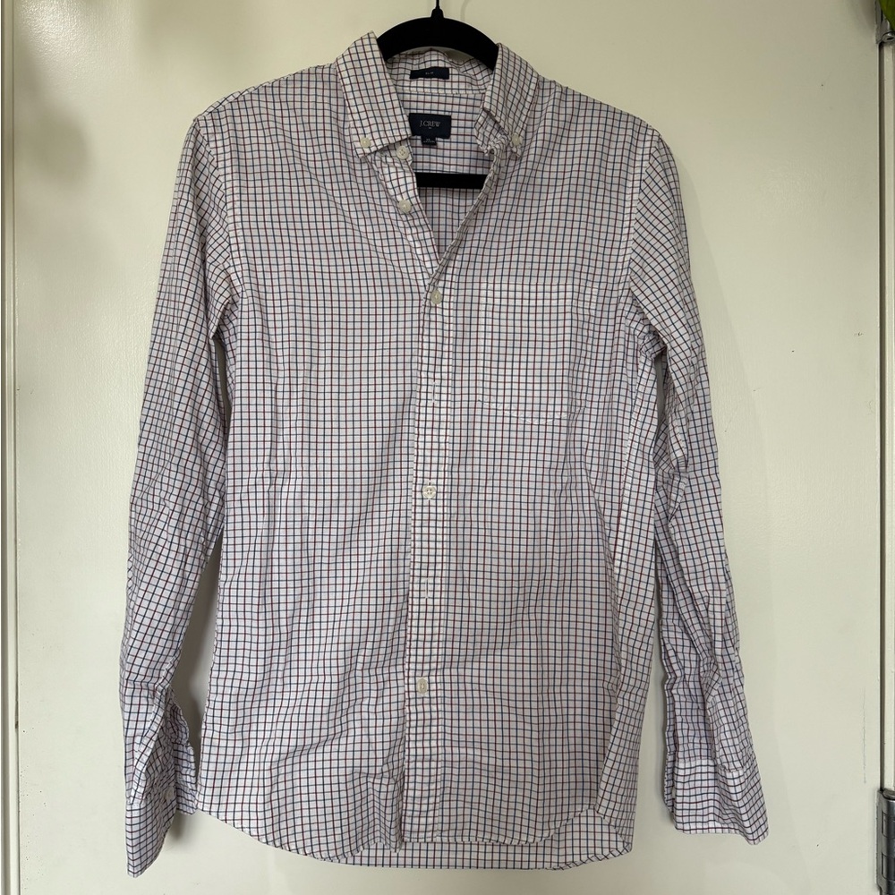 J. Crew Men's Plaid Shirt - Blue and White